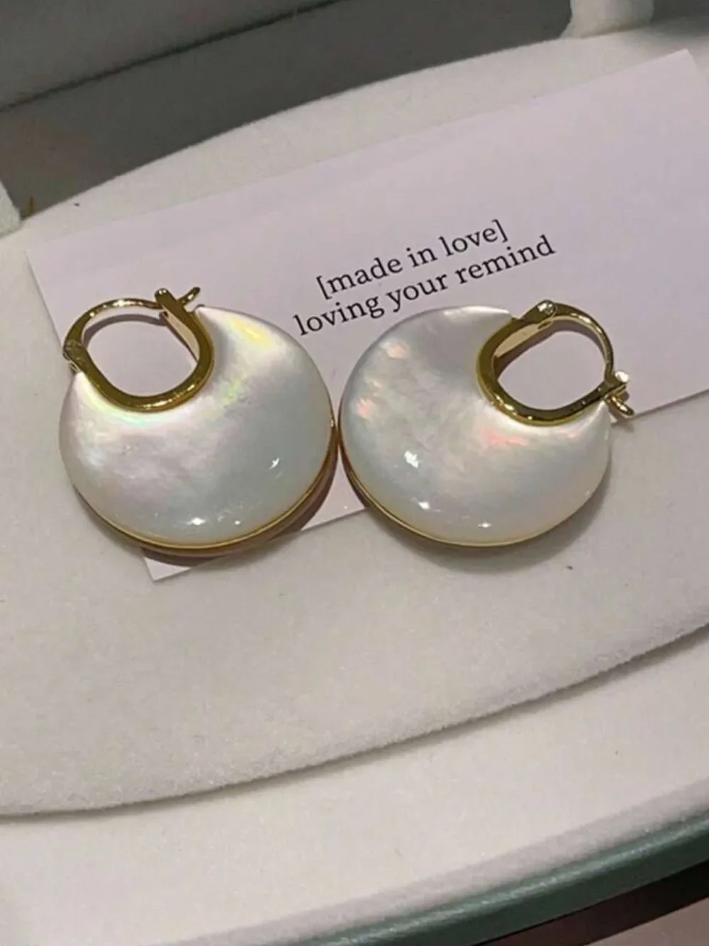 White Hoop Earrings with Gold Trim R746